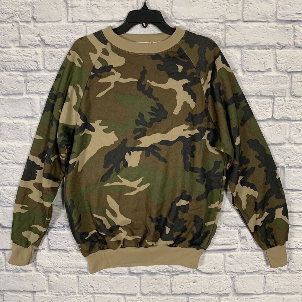 Vintage 90's Camo Sweatshirt By Duck Bay Adult Large L Green Crewneck Poly Cotto